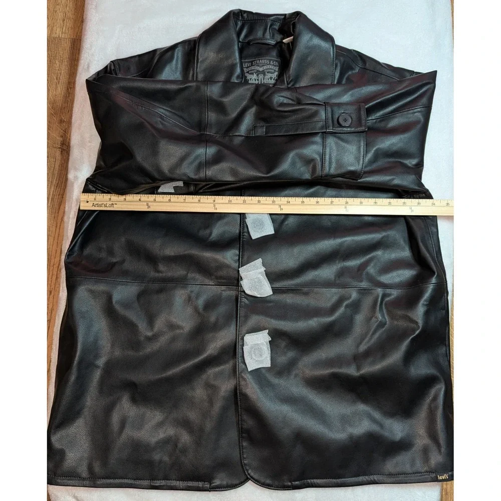 Levis Mens Recycled Leather Shirt Jacket Black Button Front A32500001 Size L NEW - Picture 9 of 13
